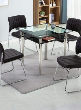 钢化玻璃方桌双层四方桌小户型洽谈桌子简约现家用饭桌正方形餐桌