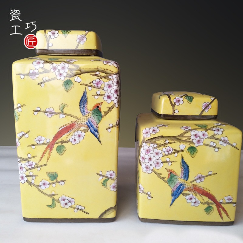 陶瓷手绘粉彩陶瓷花瓶储物罐欧式中式混搭饰品摆件