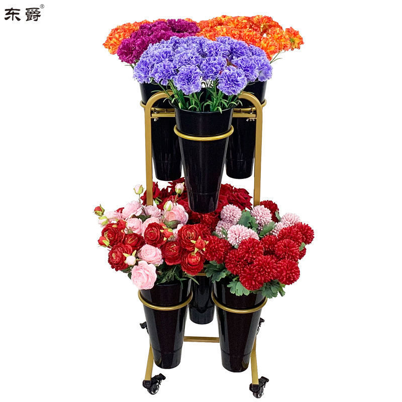 花店花架鲜花展示架摆摊多层阶梯可移动带轮养花醒花桶架花艺架子