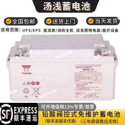 YUASA汤浅蓄电池NP65-12免维护12V100AH65AH38A24A18A7A直流屏UPS