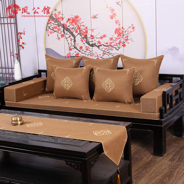 红木沙发坐垫中式棕垫实木家具罗汉床垫乳胶垫棉麻加厚沙发垫防滑