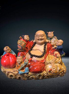 乔迁送礼姻缘礼物家居客厅风水招财陶瓷工艺品石湾陶佛像笑佛摆件