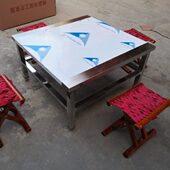 整体一体款 折叠加厚不锈钢方桌烧烤店大排档家用饭桌快餐夜市摆摊