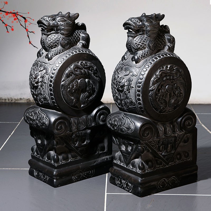 石雕门墩抱鼓石j一对青石仿古大象石鼓貔貅麒麟家用庭院门口摆件