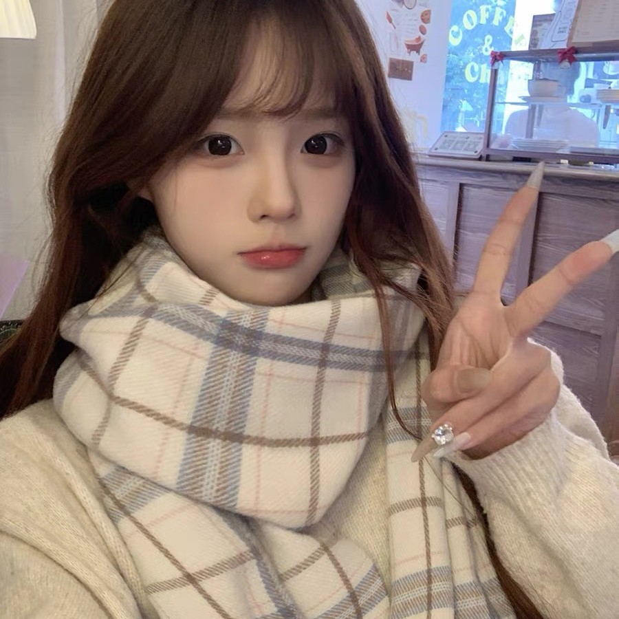 经典格子细纹jk穿搭甜妹仿羊绒围巾秋冬保暖学生韩版针织围脖两用