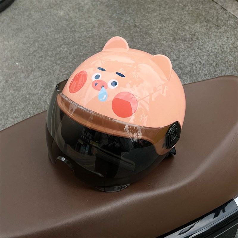 粉色小猪童款电动车头盔可爱儿童卡通安全帽男女款电瓶车摩托半盔