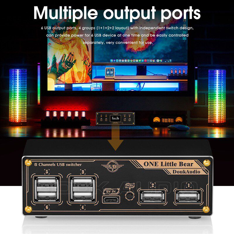 USB HUB 2.0排插 功率计 独立控制钮子开关复古镀金男友礼物桌面