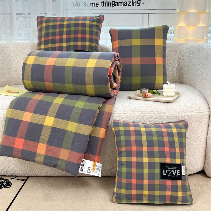 无印风全棉水洗棉抱枕被两用车内靠垫可折叠空调被办公室午睡枕头