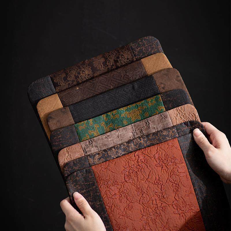 老料柞蚕丝香云纱双面茶席覆古拼接茶席手工禅意古朴茶桌垫子壶垫