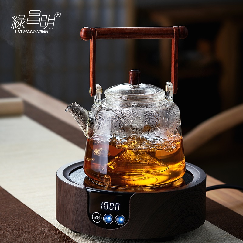 绿昌明玻璃煮茶壶电陶炉提梁烧水壶大号双内胆茶具两用蒸煮茶器