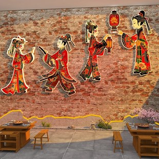 网红市井风格 饰非遗场景氛围布置餐饮皮影戏文化画 火锅店墙面装