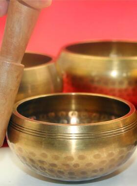 泊尔手工响铜麟纹钵音碗音疗采耳铜磬瑜伽钵音疗颂钵孟装饰摆件