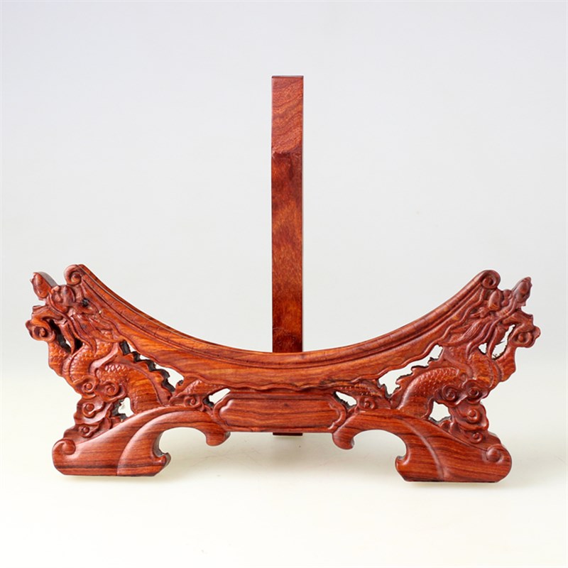 红木黑檀木盘架实木盘架底座支架双龙实木盘架瓷盘圆盘摆件底托