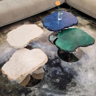 茶几客厅家用小户型轻奢高级感大理石创意不规则小边几雪花石茶几