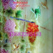 定做艺术玻璃屏风隔断门芯手工彩雕工艺 葡萄藤篱笆 垂涎欲滴丰收