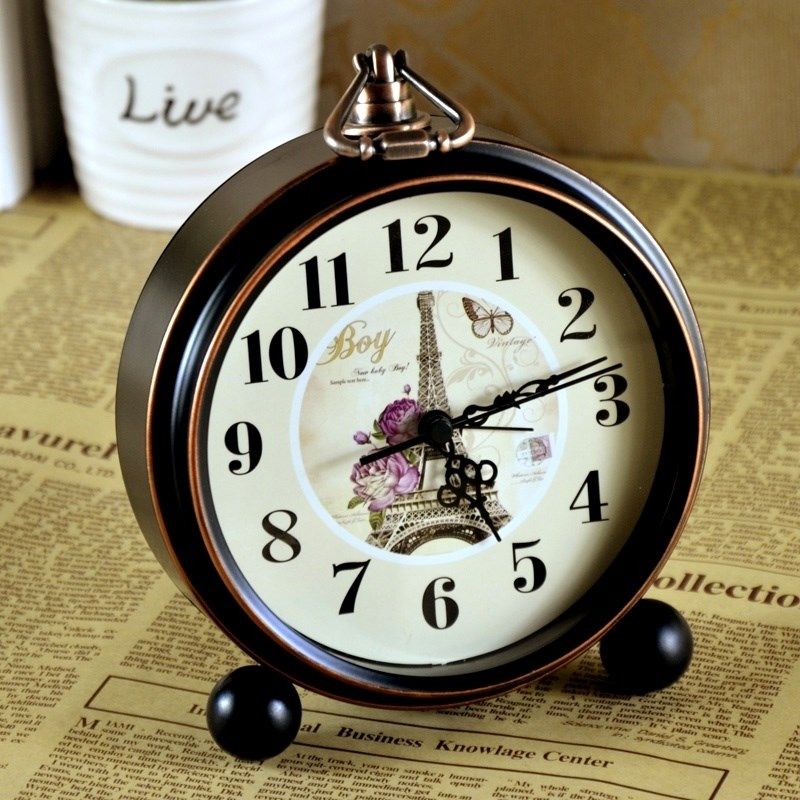闹钟复古钟表金属5寸台式静音床头时尚座钟客厅卧室欧式简约台钟