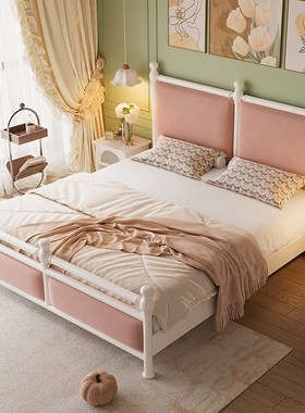 白色实木床1米8双人床架女生卧室1.8法式奶油风粉色软靠包公主床