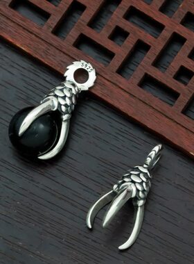 个性男女s925纯银圆珠珍珠子宝镶嵌龙爪鹰爪吊坠托空托10至15mm