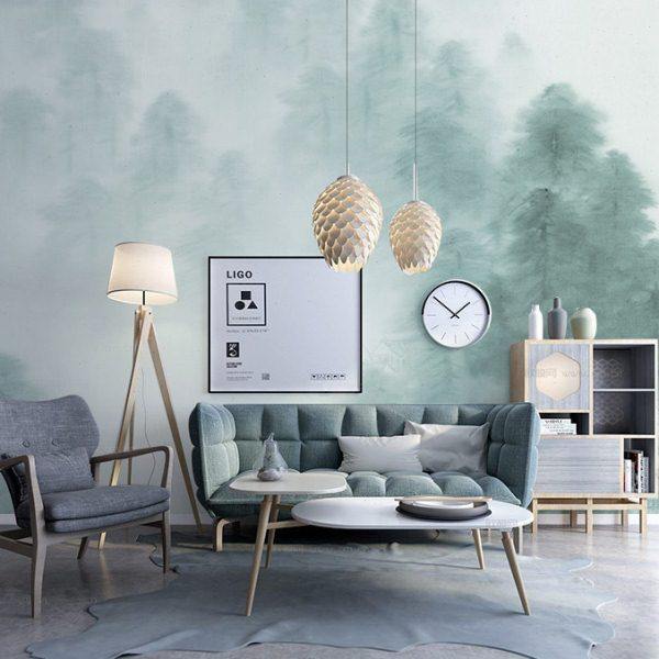 3D北欧清新餐厅壁画电视背景墙壁纸现代简约卧室客厅轻奢森林墙纸