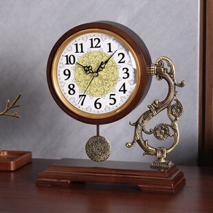 汉时客厅台钟创意家用装饰摆件欧式复古实木音乐报时座钟表HD289