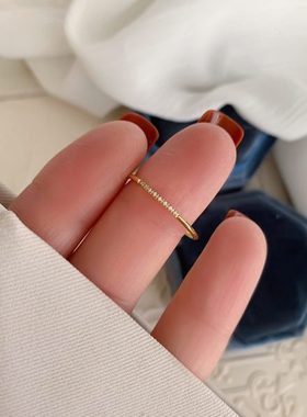 大码戒指女胖妹妹8个细钻简约细款镶钻胖人大号粗手叠戴食指指环