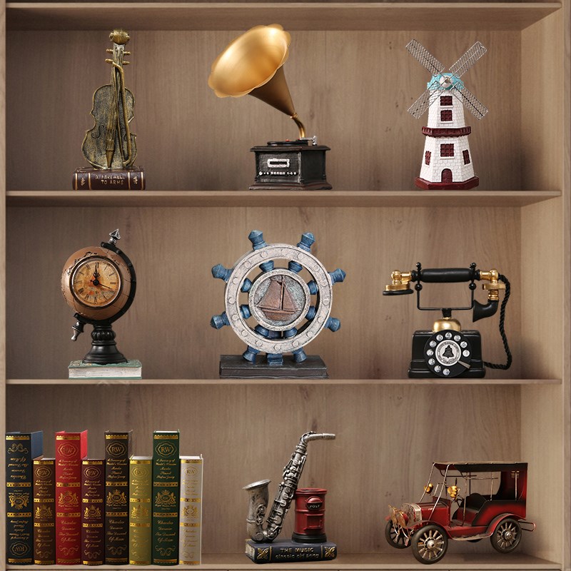 复古电话机留声机摆件美式客厅酒柜柜子装饰品书柜书架工艺品摆设
