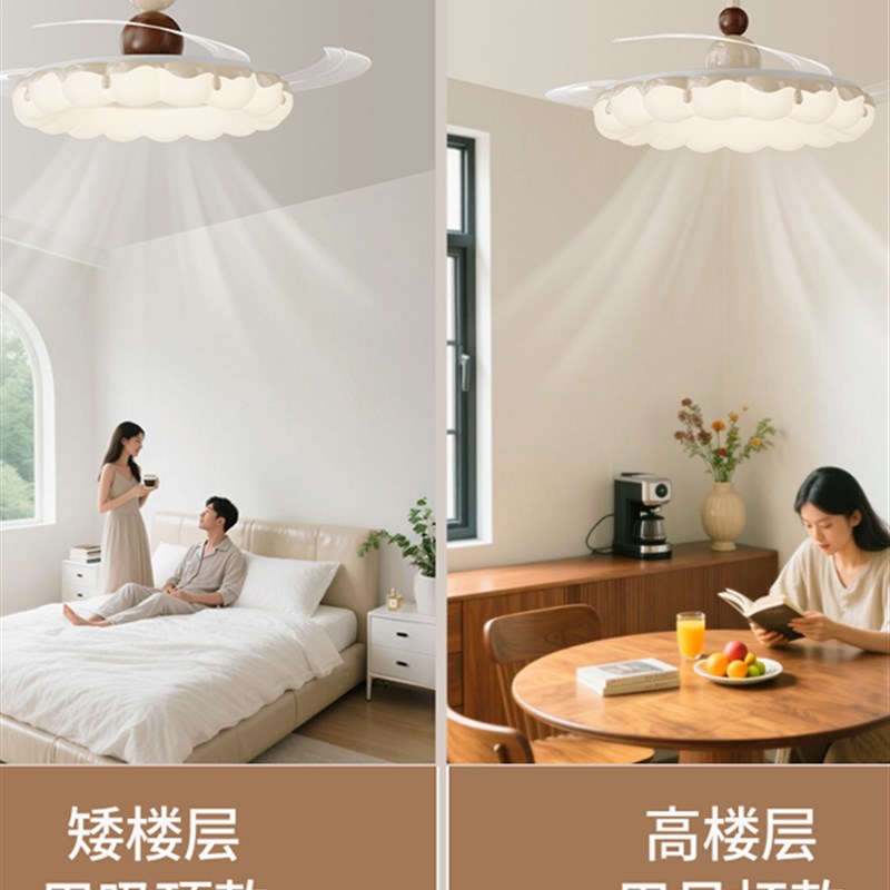 2025新款全光谱护眼餐厅风扇吊灯中古奶油风书房卧室变频隐形静音