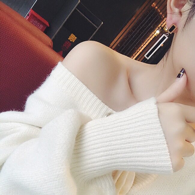 欧美跨境气质百搭耳钉长款几何长方形耳环女夸张玫瑰金钛钢耳坠