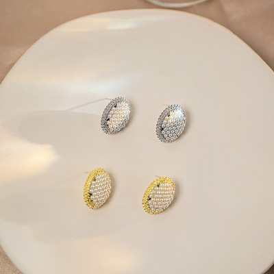 欧美复古几何珍珠耳钉