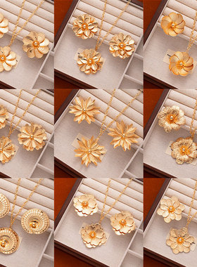 欧美风太阳花耳环项链套装