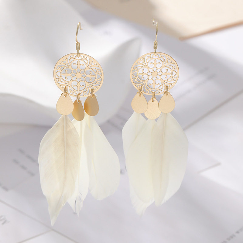 超仙羽毛长款耳环2023年新款女小众甜美创意镂空时尚百搭耳坠耳饰
