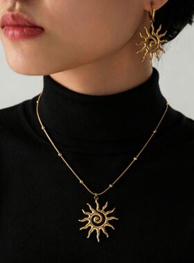 欧美太阳花钛钢首饰套装