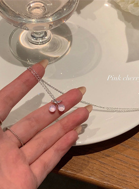 浅粉樱桃项链女款0532