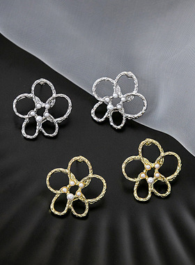 银针韩版镂空珍珠花朵耳环 小众高级感冷淡风耳饰简约森系耳钉女