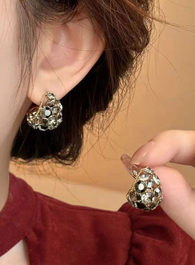 超闪满钻C形水滴耳环高级感轻奢小众耳饰925银针耳钉女时尚饰品