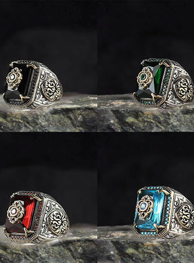 跨境热销镶钻方形古银戒指