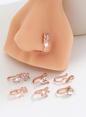 欧美个性非穿孔U形鼻夹 简约精致镶钻树叶玫瑰花外贸饰品鼻钉