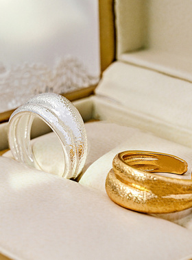 欧美复古双层拉丝戒指