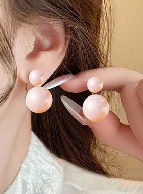 C形大小珍珠耳环高级感轻奢小众耳饰925银针耳钉女甜美优雅饰品