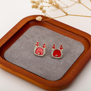 耳环中国风耳饰 女时尚 个性 红色本命年可爱生肖龙镶钻银针耳钉新款