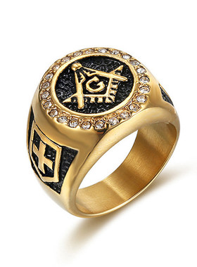 欧美风合金十字架镀金男戒