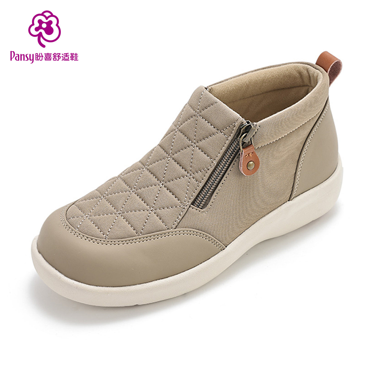 Pansy盼喜女鞋宽楦头拇外翻保暖厚底防滑冬季妈妈轻便舒适高帮靴