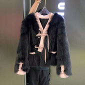 2025新款 气质毛毛上衣国风中国结盘扣设计感仿狐狸毛毛茸茸外套女