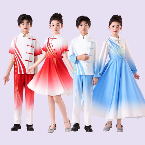 儿童朗诵合唱演出服小学生演讲比赛中国风红色歌爱国诗歌万疆国庆