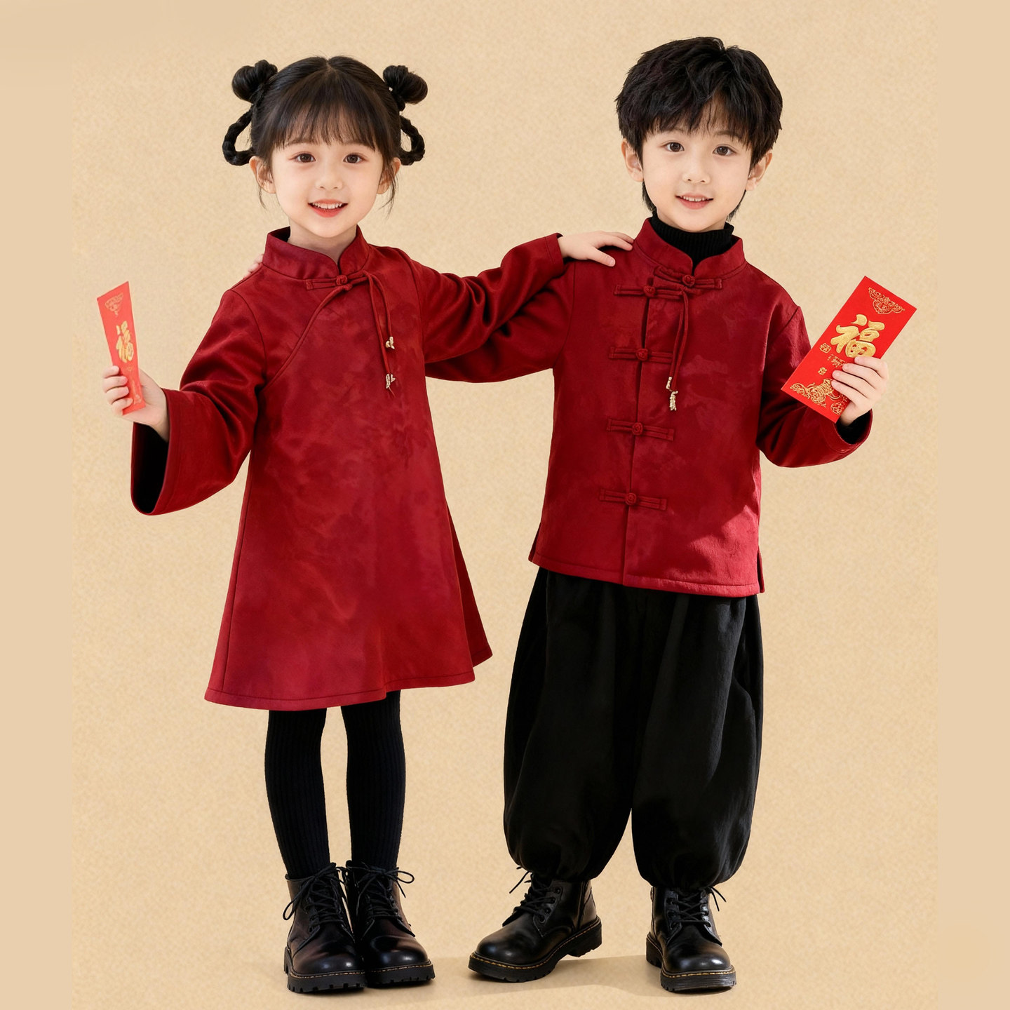 男女宝宝新中式加绒唐装表演服儿童加绒汉服红色拜年服幼儿演出服,童装/婴儿装/亲子装,唐装,淘宝优惠券,粉丝福利购,淘宝优惠卷