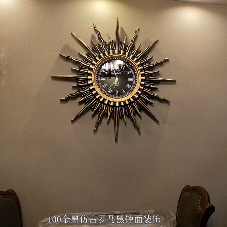 特大号简欧式复古钟表酒店太阳挂钟D客厅装饰壁钟宾馆钟静音石英