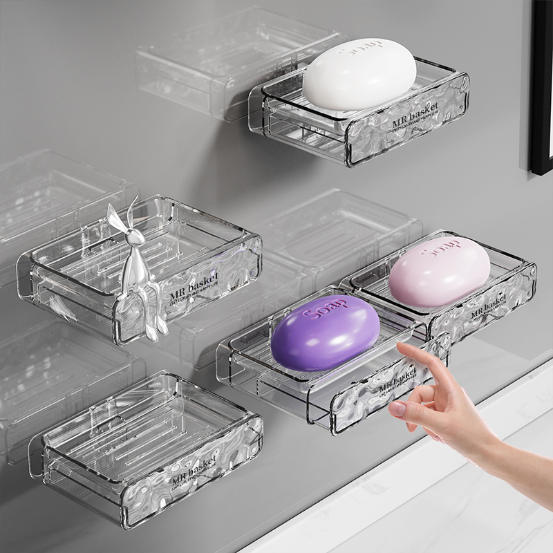 免打孔肥a皂盒壁挂式双层肥皂置物架香皂收纳盒家用高档沥水香皂