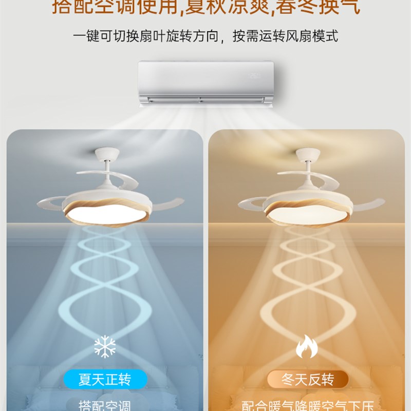 箭牌中古风餐厅隐形风扇灯2025年新款奶油风卧室大风力吸顶吊扇灯