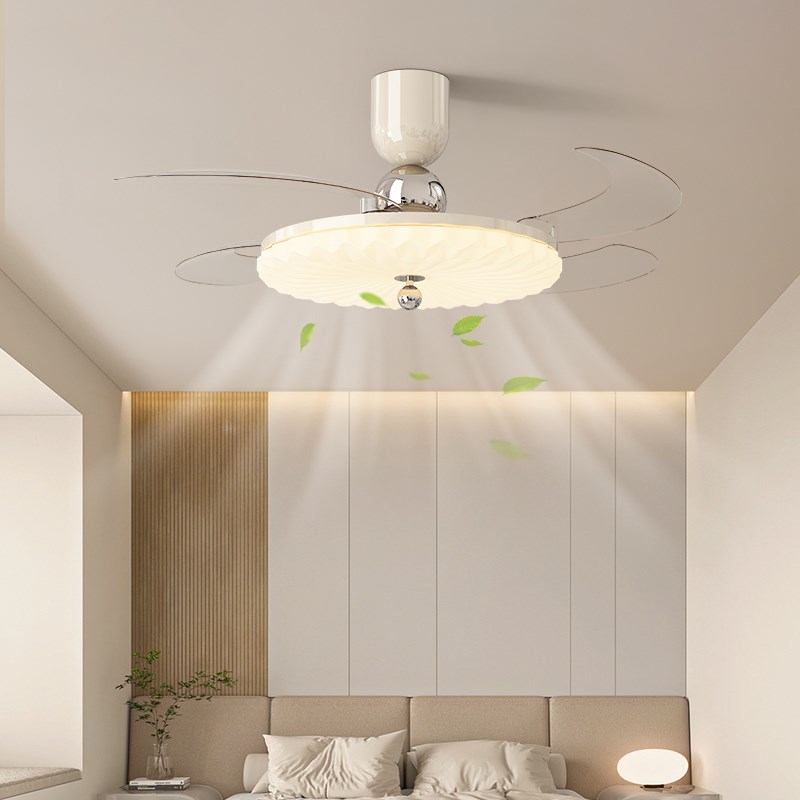 餐厅吊扇灯中古风个性百褶复古胡桃木纹隐形静音客厅灯卧室风扇灯