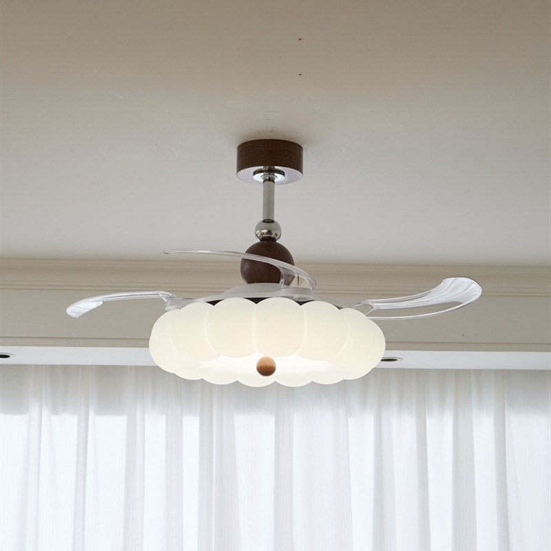 中古风隐形风扇灯吸顶灯奶油泡泡卧室餐厅吊灯房间电扇一体灯